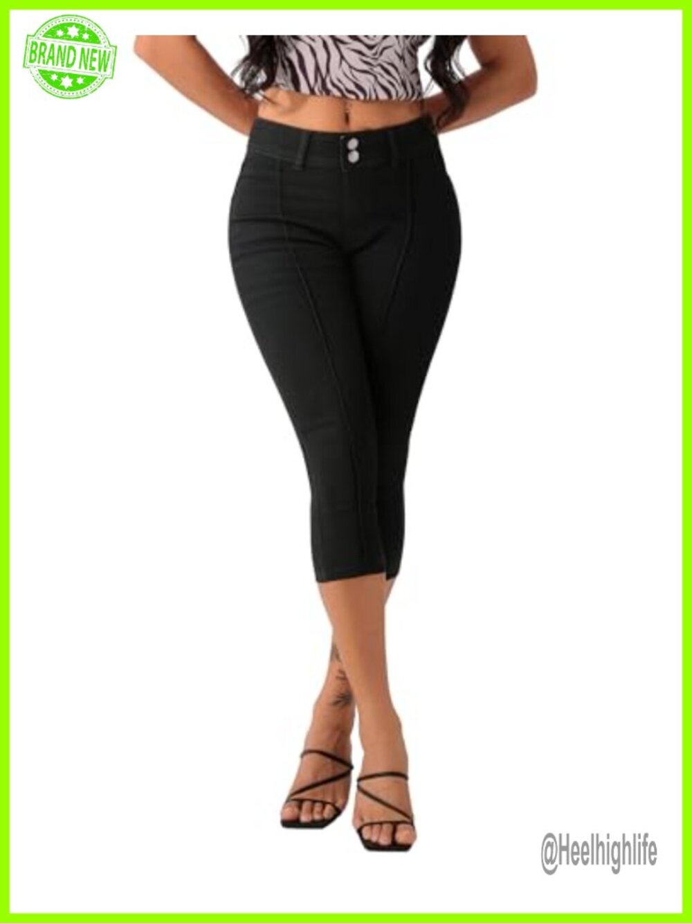 Women's Capri Skinny Stretch Denim Jeans with Double Button Front Seam